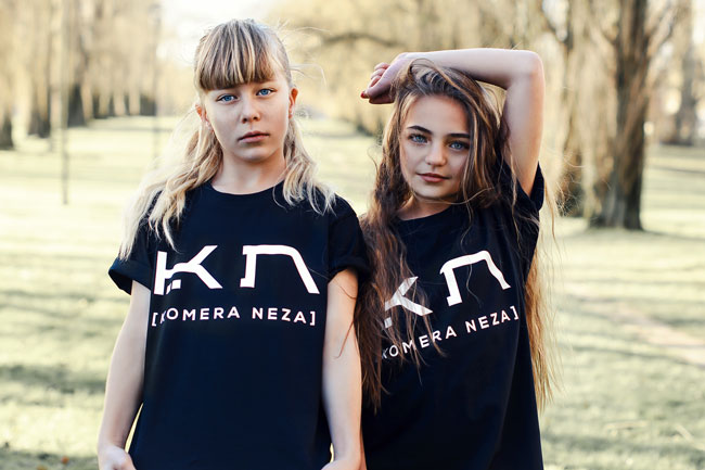 kids black t-shirt with white komera neza print logo