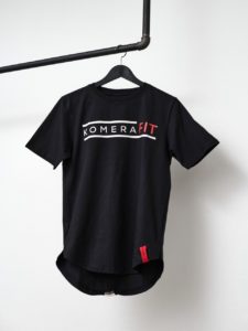 komerafit black t-shirt with white logo print