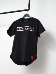 komerafit black t-shirt with white logo print