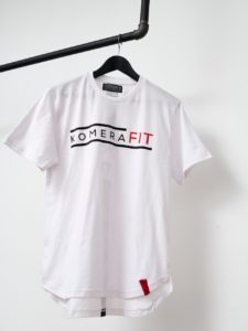 komerafit white t-shirt with black logo print