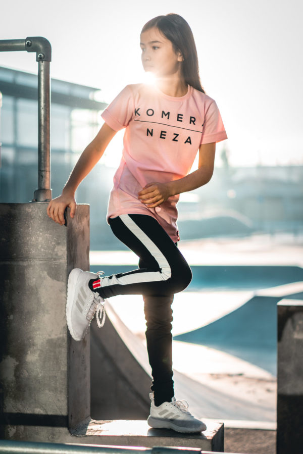 kids pink t-shirt with black komera neza print logo