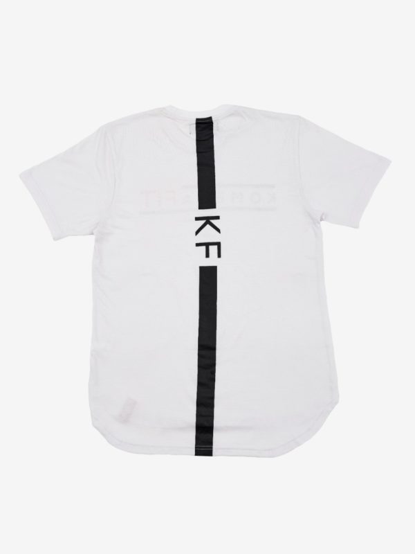white t-shirt with black komerafit print logo