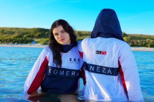 womens komeraneza jackets with front pucket and embroidered logo